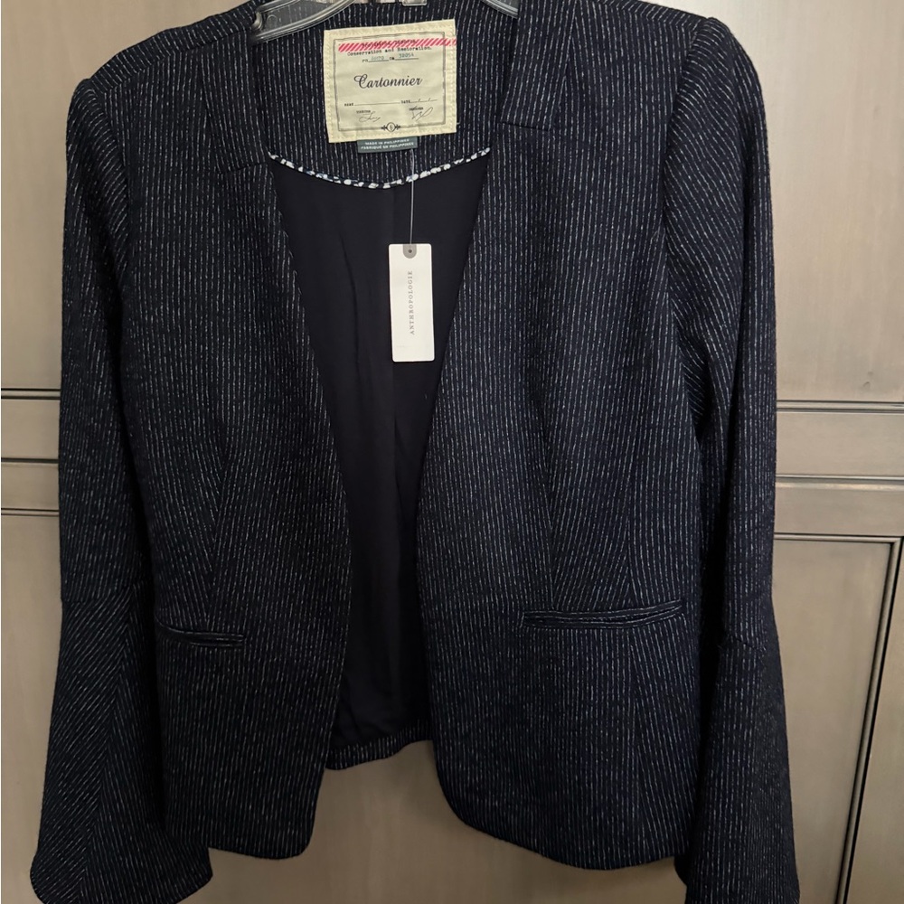 NWT Anthropologie Cartonnier Navy Pinstripe Blazer